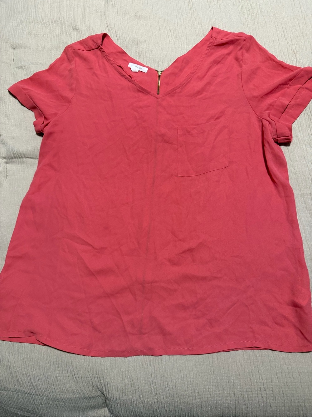 Maurices V-Neck Short Sleeve Top in Coral